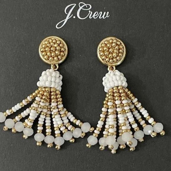 J. Crew White & Gold Tassel Earrings NWT - Picture 2 of 6